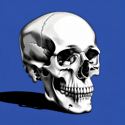 White Skull on Blue Background