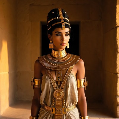 Egyptian woman in golden pharaoh attire