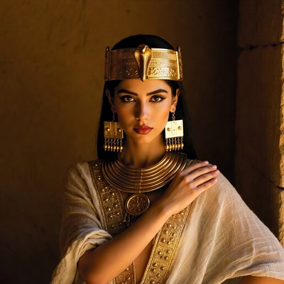 Egyptian woman in golden pharaoh headdress
