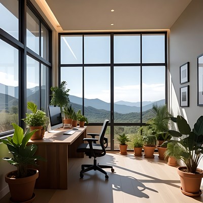 Modern office with mountain view