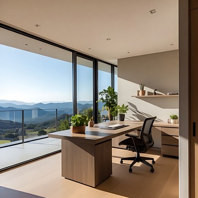 Modern office with mountain view