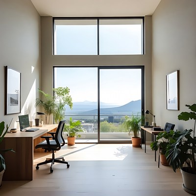 Modern office with mountain view