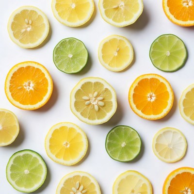 Sliced Lemons Limes Oranges on White