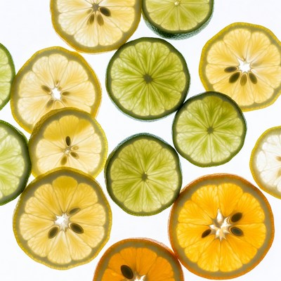 Fresh Lime Slices on White Background