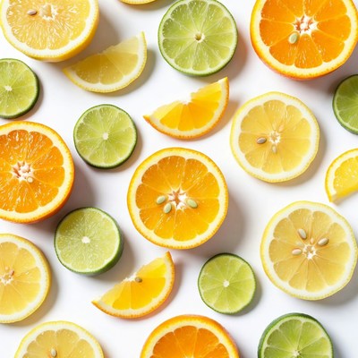 Lime and Orange Slices on White