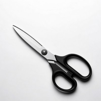 Black handled scissors on white background