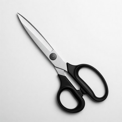 Black-handled silver scissors