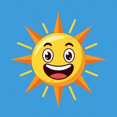 Smiling Cartoon Sun on Blue Background