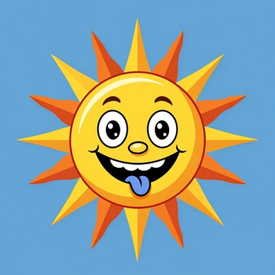 Cartoon Smiling Sun with Tongue Out
