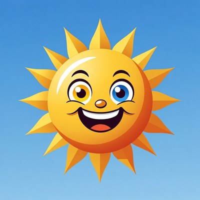 Smiling Cartoon Sun with Blue Eyes