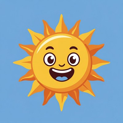 Smiling Cartoon Sun on Blue Background
