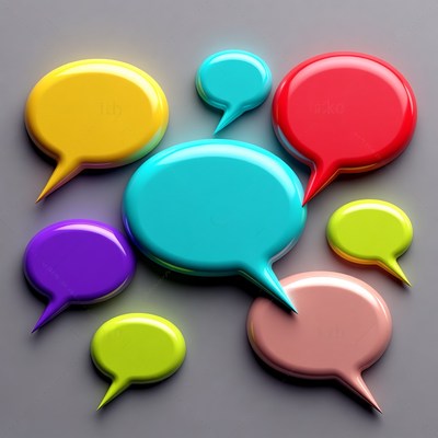 Colorful 3D Speech Bubbles on Gray