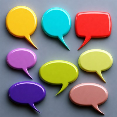 Colorful 3D Speech Bubbles on Gray