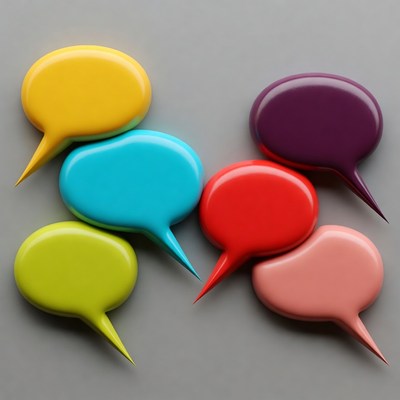 Colorful 3D Speech Bubbles on Gray