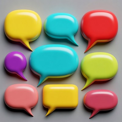 Colorful 3D Speech Bubbles on Gray