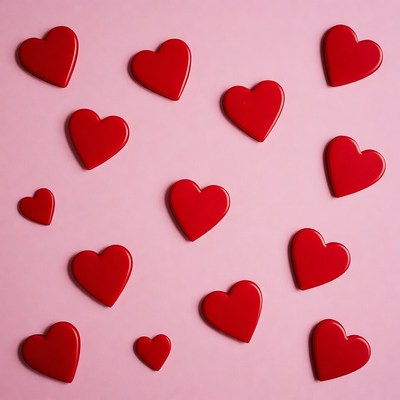 Red hearts on pink background