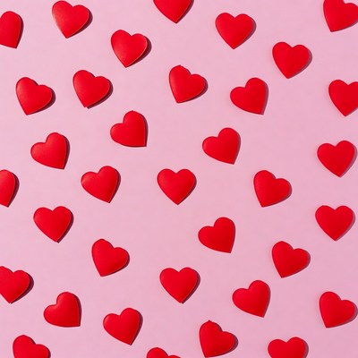 Red hearts on pink background