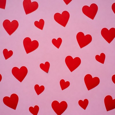 Red hearts on pink background