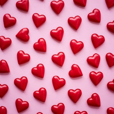 Red hearts on pink background