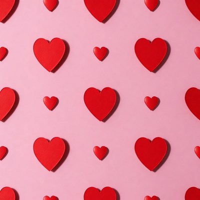 Red hearts on pink background