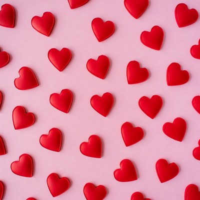 Red hearts on pink background
