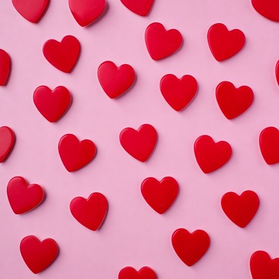 Red hearts on pink background