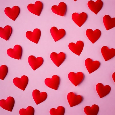 Red hearts on pink background