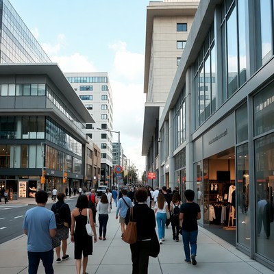 Crowd walking on modern city street
