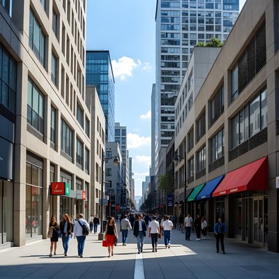 Crowded urban street with skyscrapers