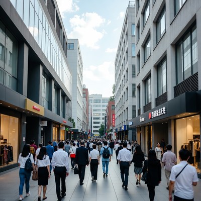 Crowd walking in modern urban street
