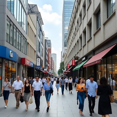 Crowded Urban Street with Diverse Pedestrians