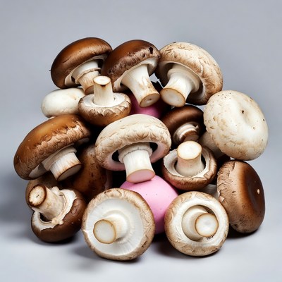 Fresh white and brown mushrooms pile