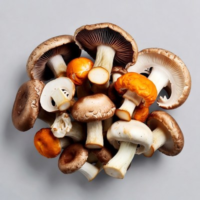 Mixed Fresh Mushrooms on Gray Background