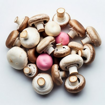 Mixed white brown pink mushrooms