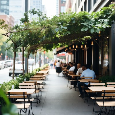 Outdoor Urban Cafe with Patrons