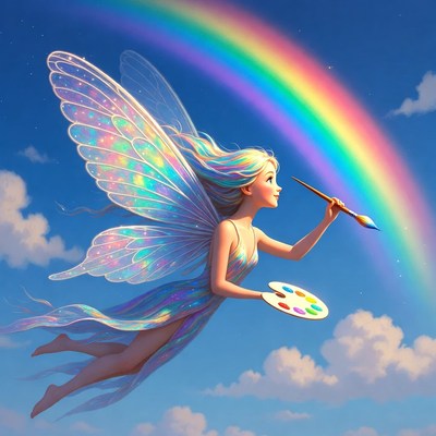 Fairy painting rainbow with brush