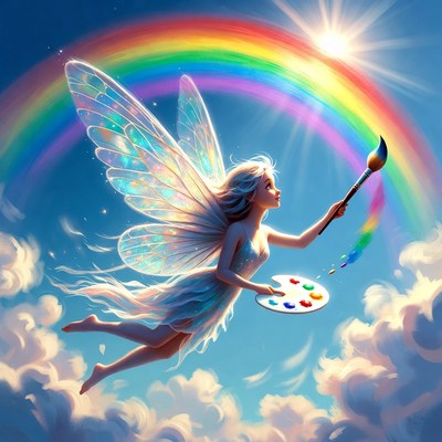 Fairy painting rainbow with brush