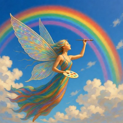 Fairy painting rainbow with brush