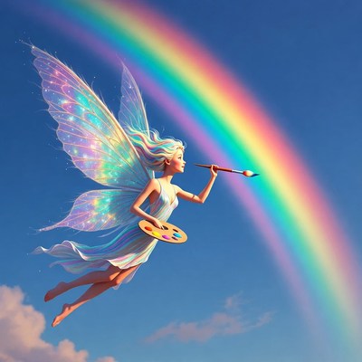 Fairy painting rainbow with brush