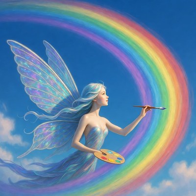 Fairy painting rainbow with brush