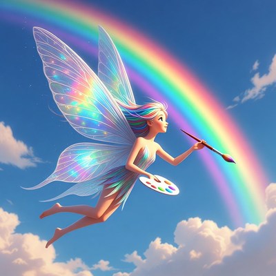 Fairy Painting Rainbow with Brush