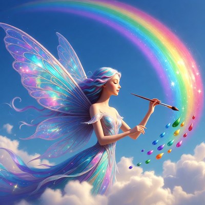 Fairy painting rainbow with brush
