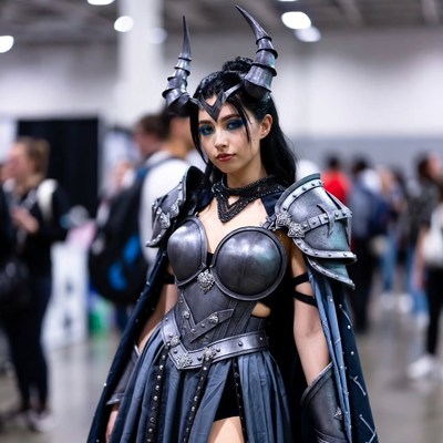 Woman in Dark Elf Cosplay at Convention