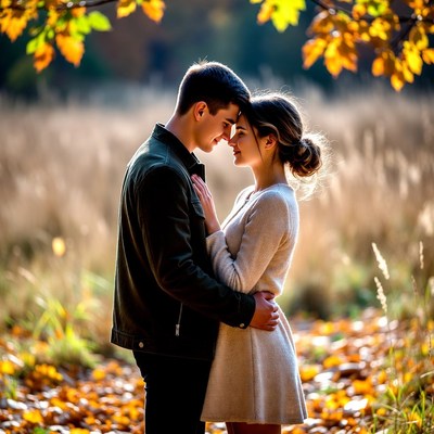 Young couple embracing in autumn field