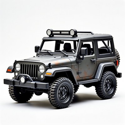 Black Jeep Wrangler on white background