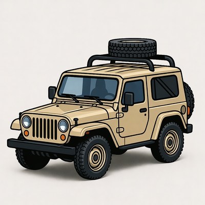 Tan Jeep with Roof Rack Tire