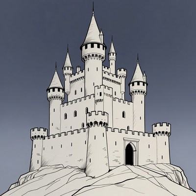 White Castle on Rocky Cliff