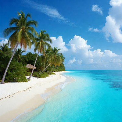 Tropical Beach with Palm Trees