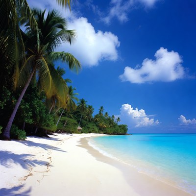 Tropical Beach with Palm Trees