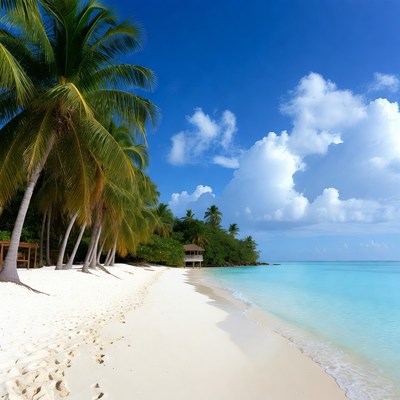 Tropical Beach with Palm Trees